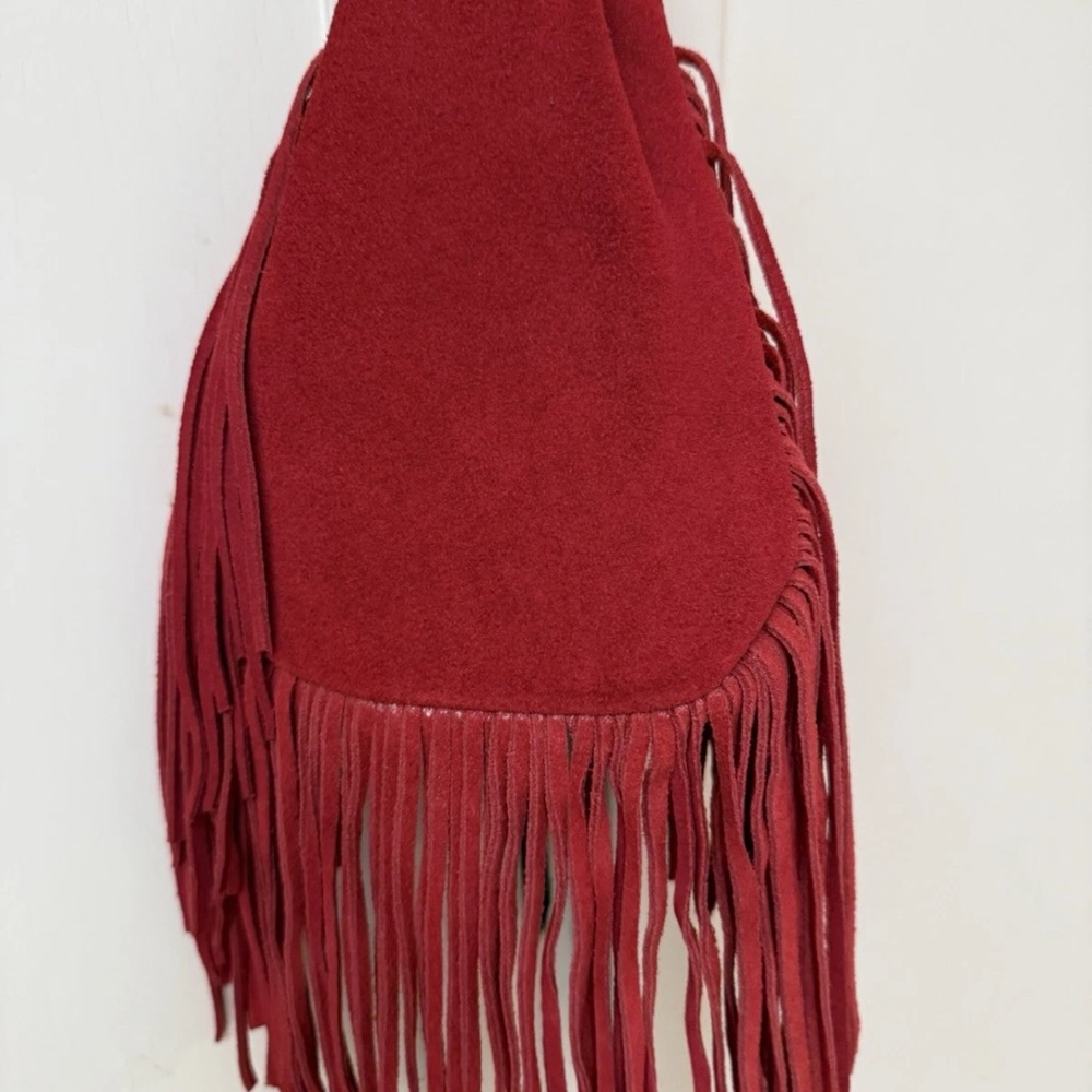 Native American Indian leather fringe bag with beaded thunderbird rosette VGUC - Picture 3 of 6